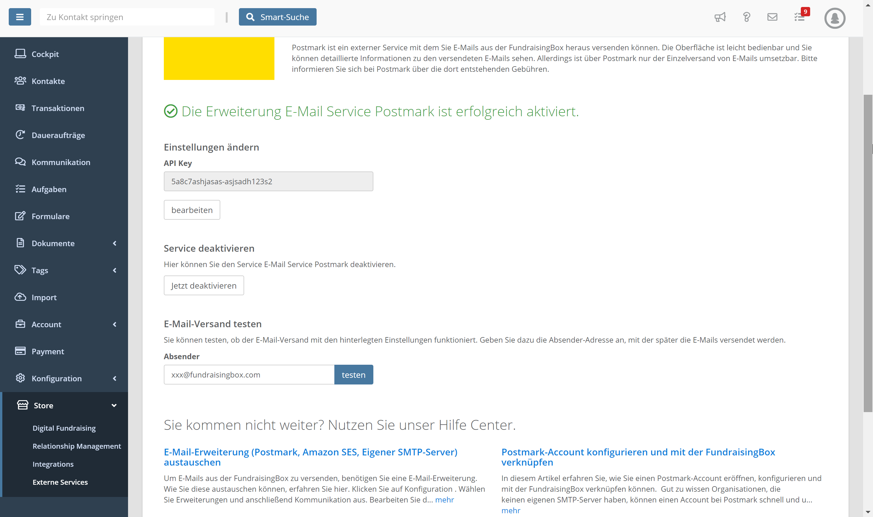 Einstellungsmoeglichkeiten und Rechtemanagement der FundraisingBox