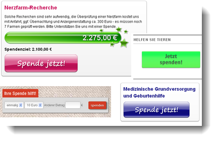 Einige Beispiele der damals neuen Spendenbuttons und Widgets der FundraisingBox.