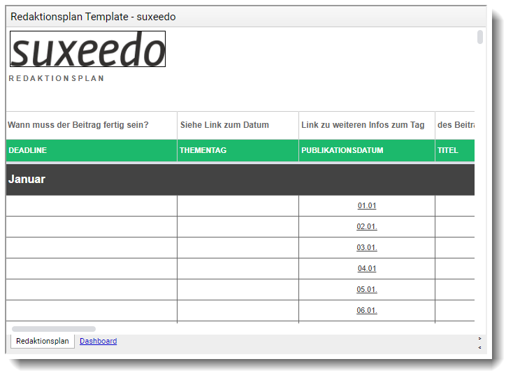 Mit einem Redaktionsplan hast Du Deine Blogartikel und Social Media Postings immer im Blick.