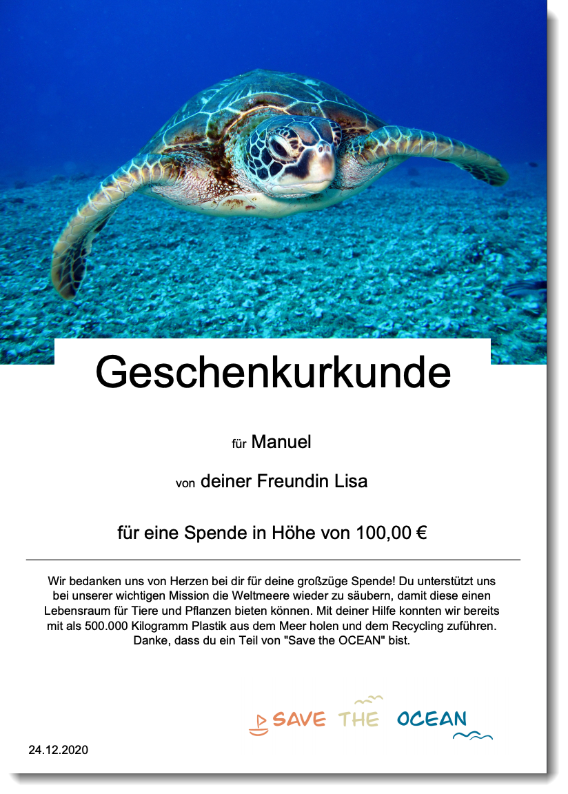 Screenshot Spendenurkunde Spenden schenken