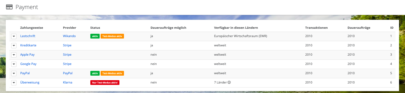 Payment Status Sandbox