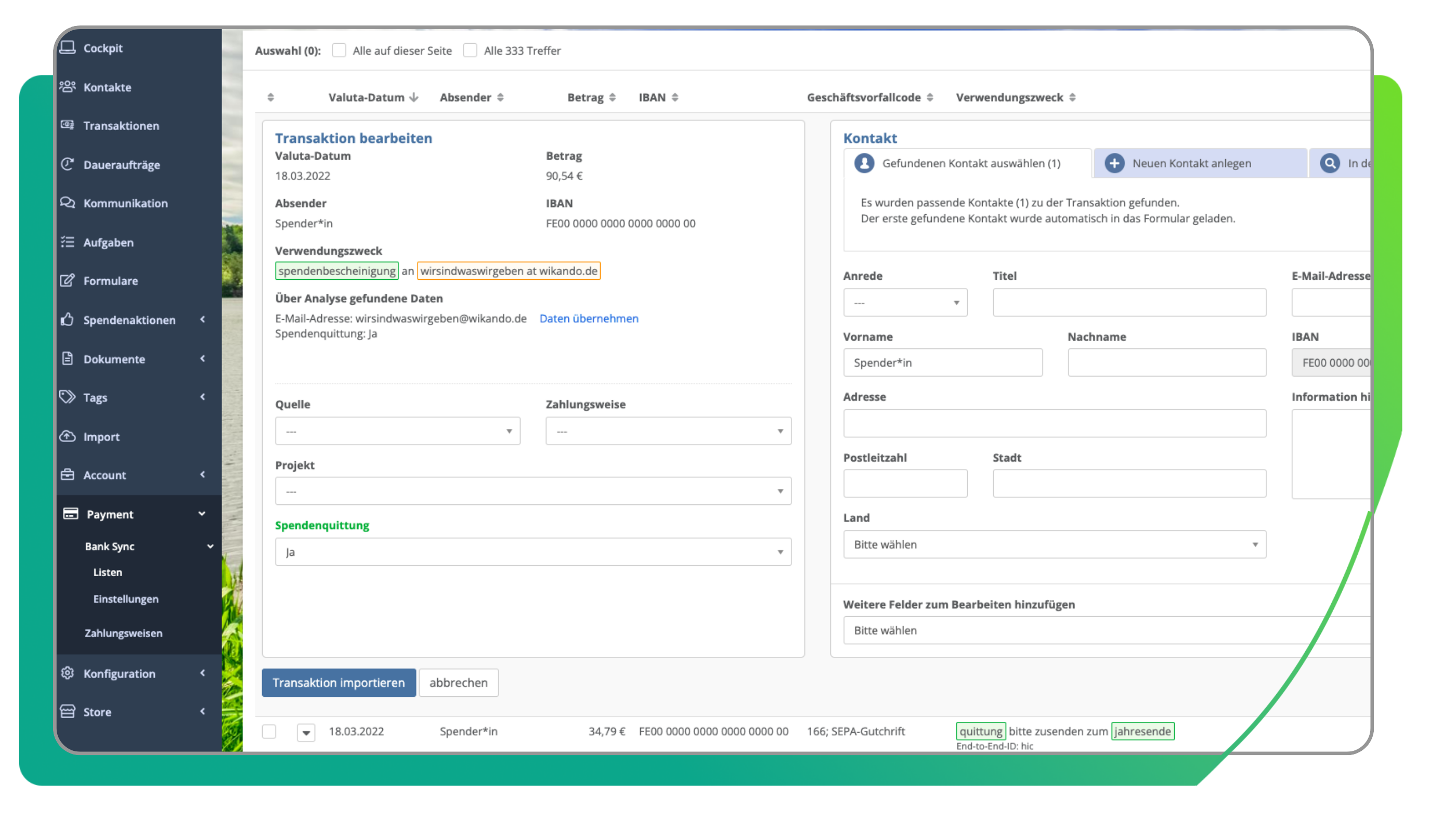 Bank Sync Import Daten