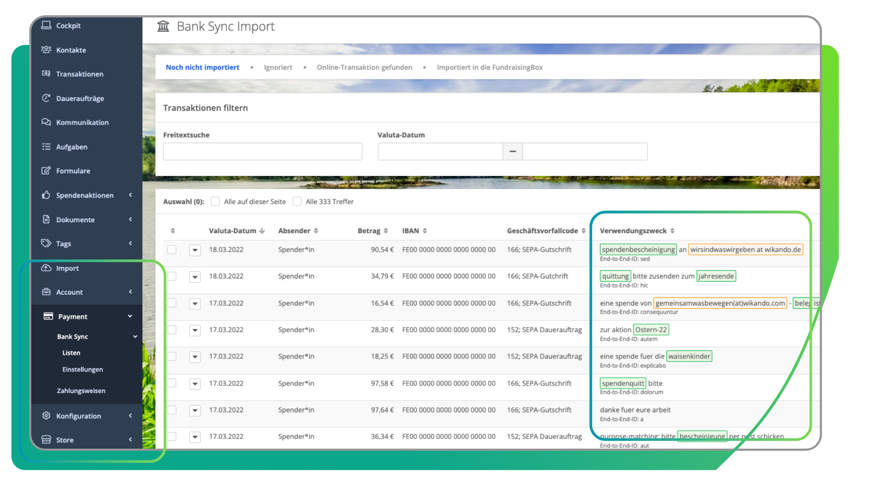 Bank Sync Verwendungszweckanalyse