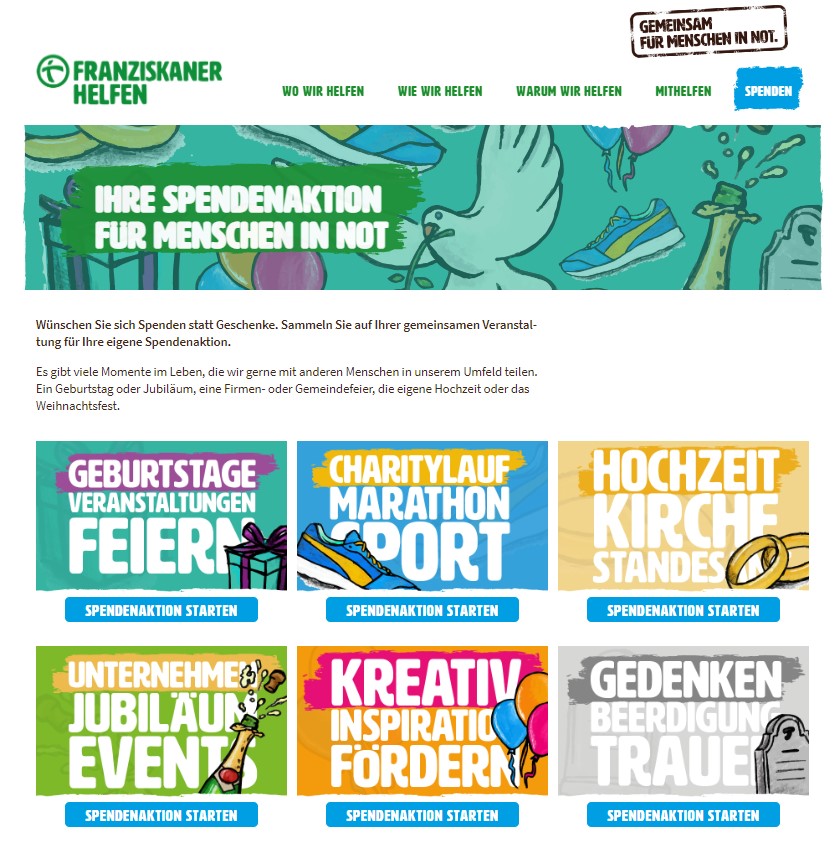 Übersicht Spendenaktionen Franziskaner Helfen