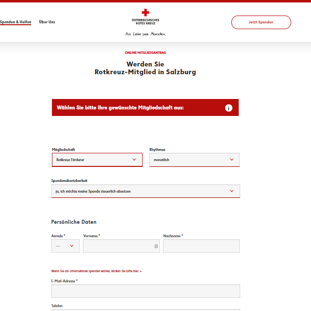 Online Mitgliedschaft beim Österreichischen Roten Kreuz abschließen
