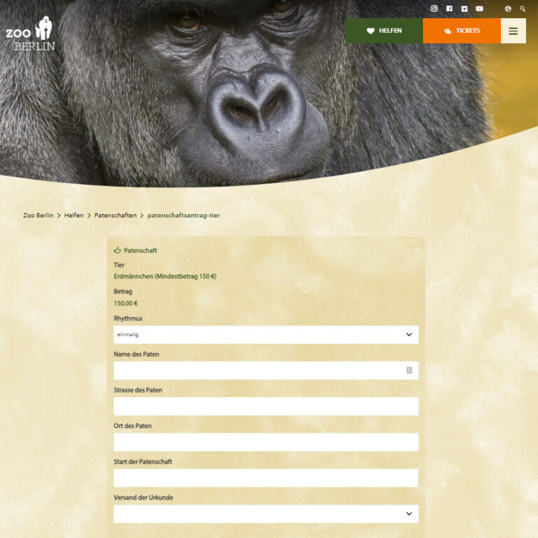 Tierpatenschaften online abschließen im Zoo Berlin