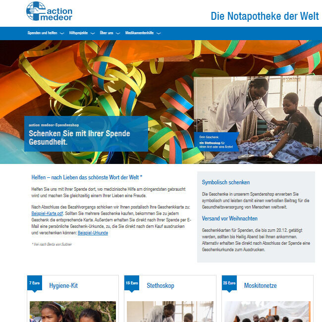 Im Spendenshop von action medeor medizinische Hilfe schenken