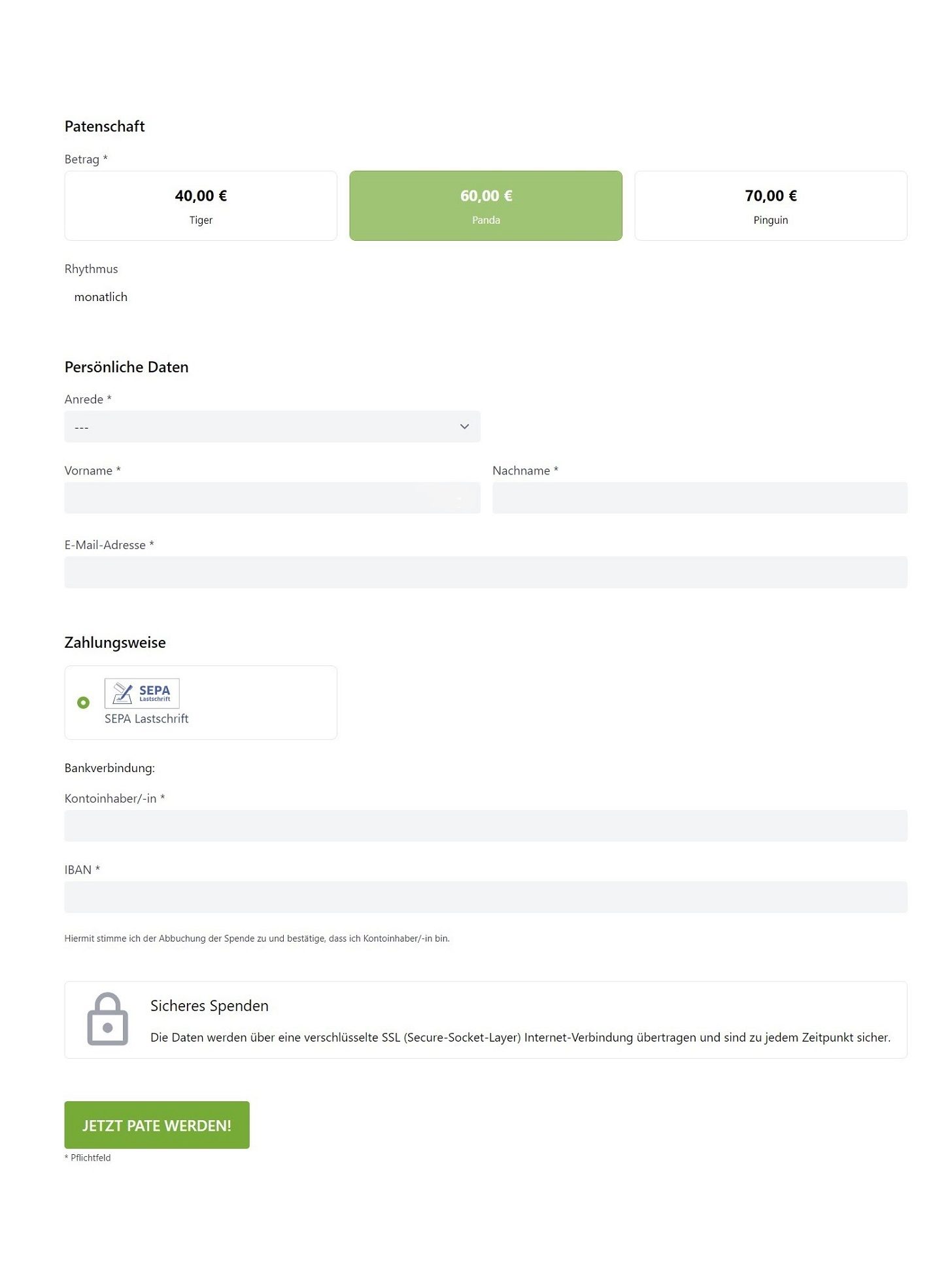 Patenschaft mit dem Spendenformular der FundraisingBox