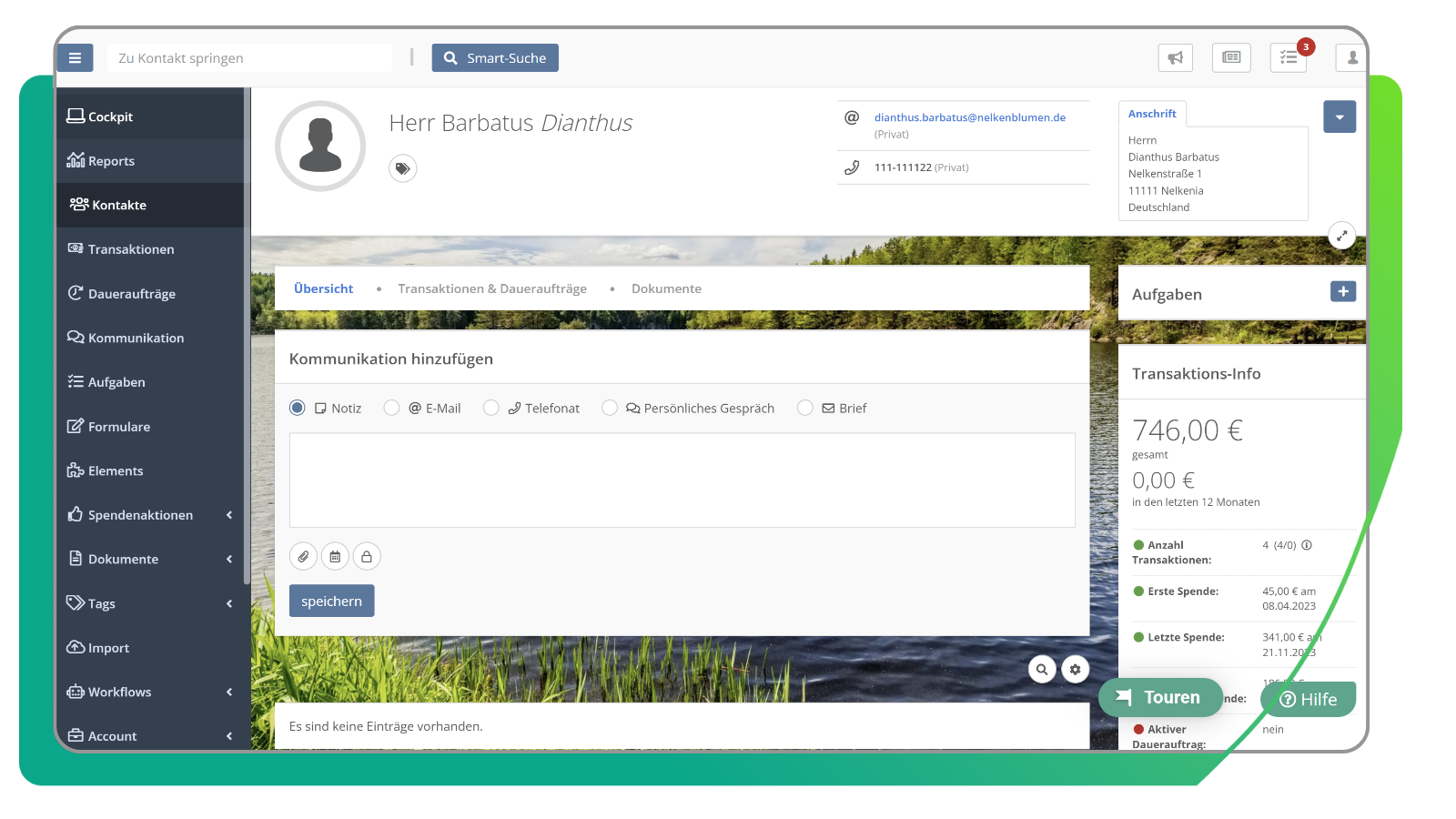 Kontakt-Ansicht FundraisingBox-CRM