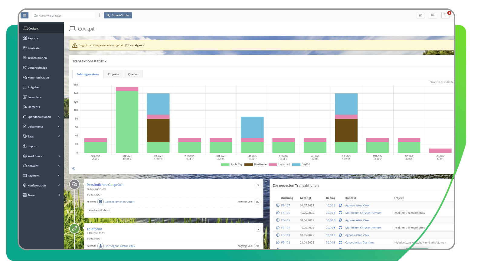 Uebersicht FundraisingBox CRM