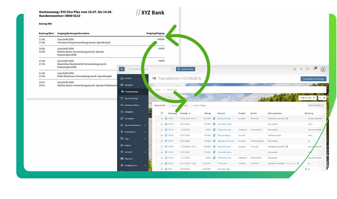 Alle On- und Offlinespenden an einem Ort synchronisiert mit dem Bank Sync
