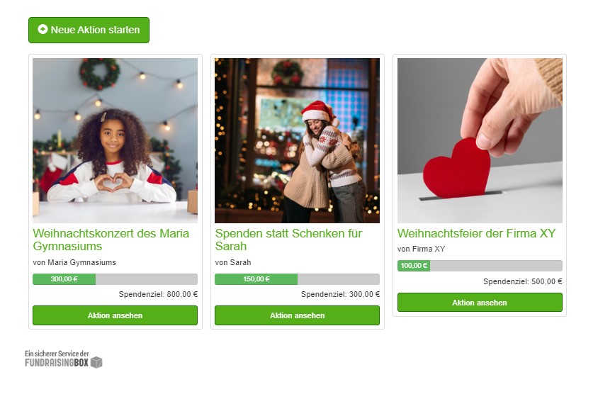 Drei weihnachtliche Spendenaktionen mit dem Feature der FundraisingBox