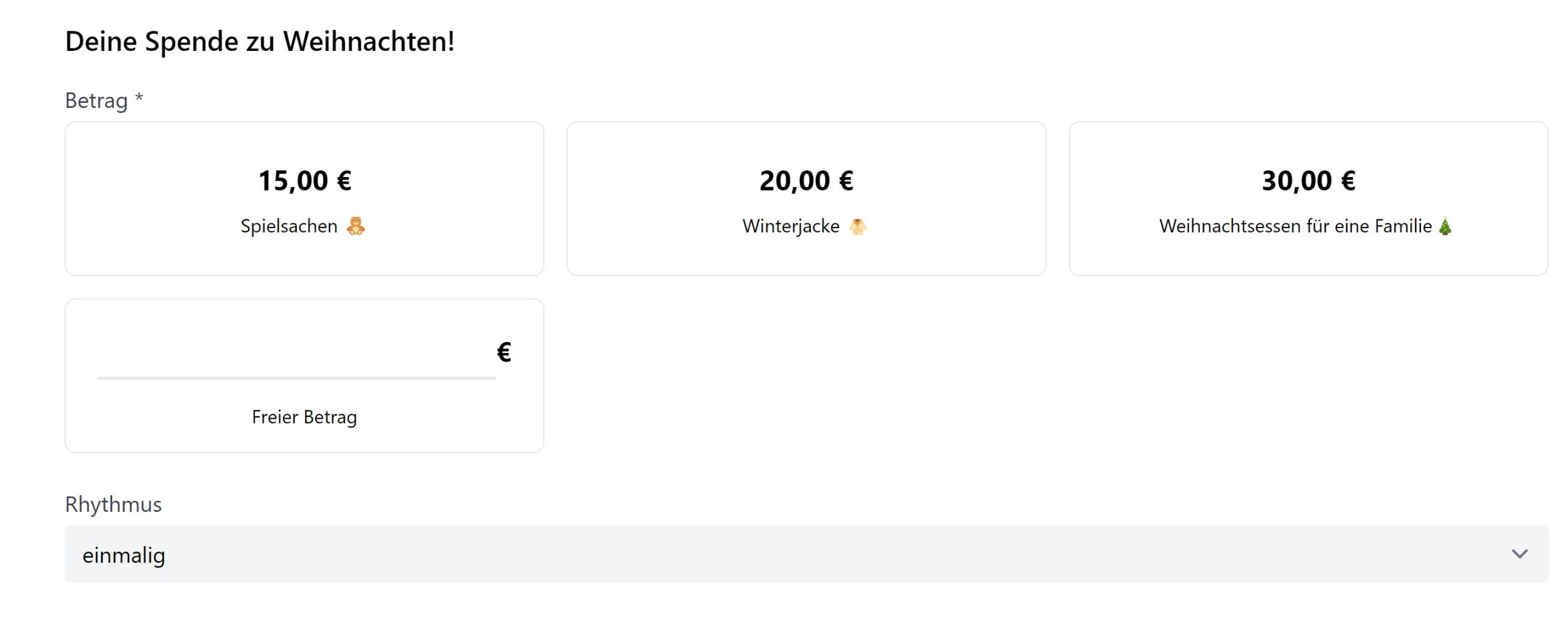 Spendenformular Polaris mit weihnachtlichen Spendenbeispielen