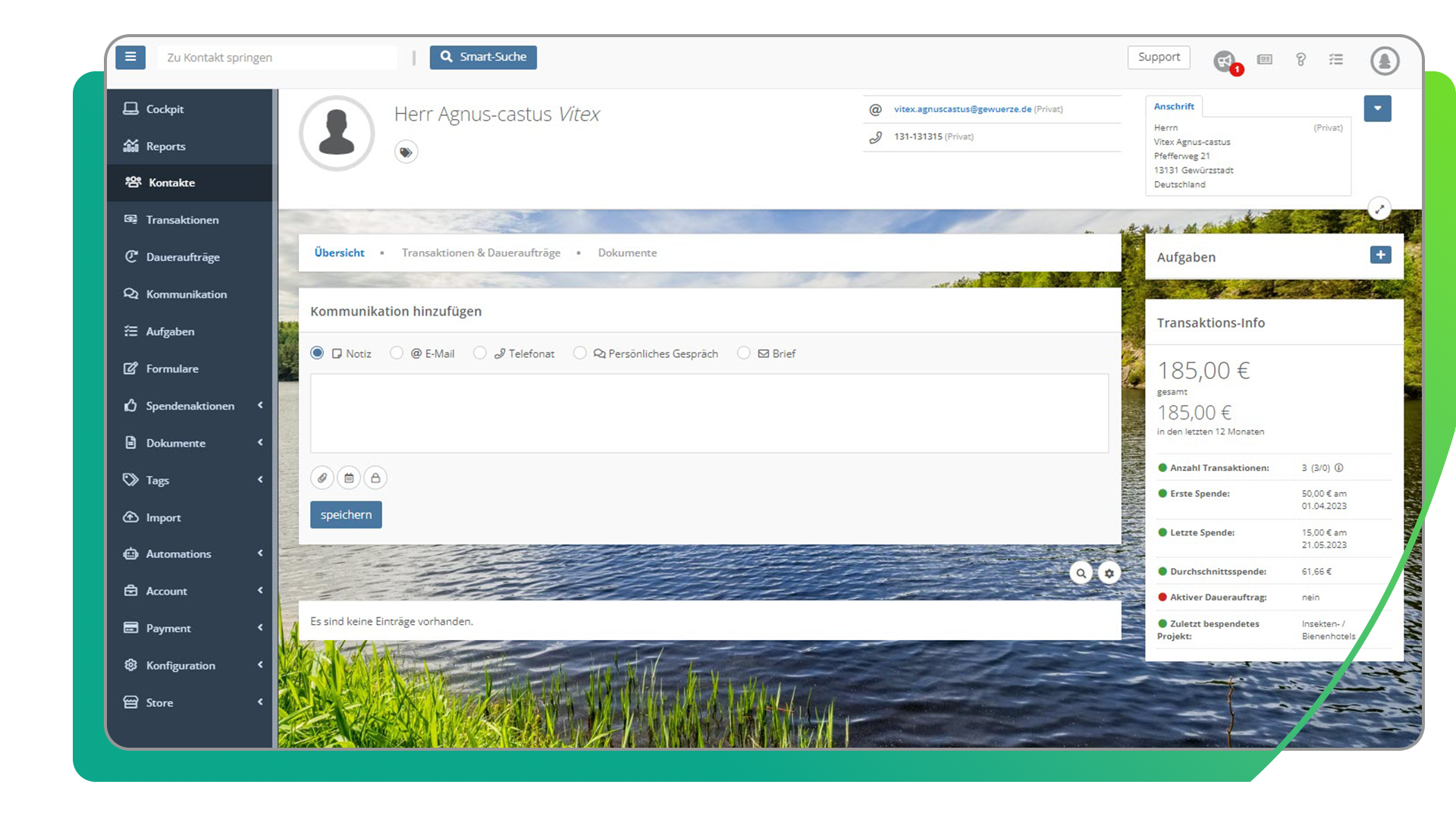 Im Kontakt selbst in der FundraisingBox erhältst Du alle wichtigen Informationen an einem Ort.