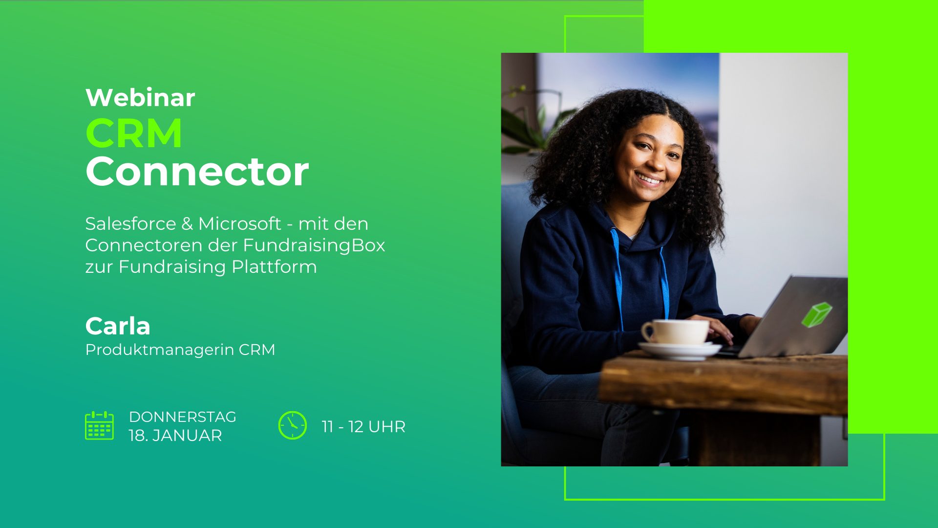 Teaserbild mit Carla Weber zum Webinar CRM Connectoren