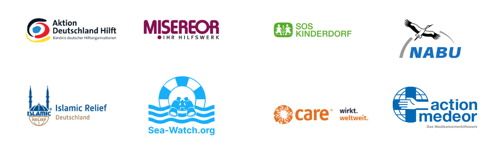 Logos von Organisationen jeder Größe, welche die die FundraisingBox für ihr digitales Fundraising nutzen