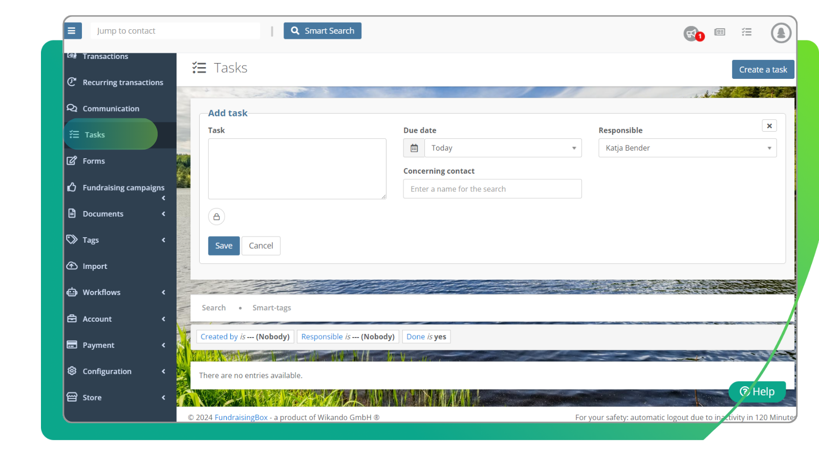 Task creation in FundraisingBox CRM