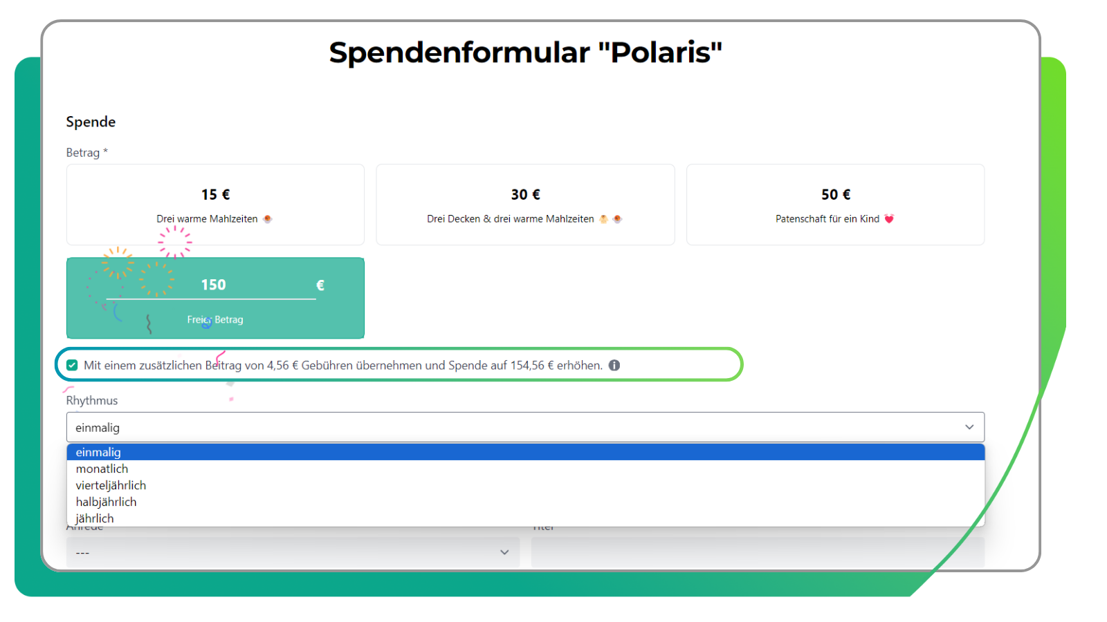 Spendenformular Polaris der FundraisingBox um deine Spenden und Conversion zu erhöhen