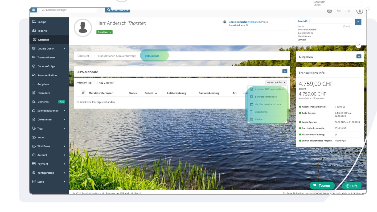 Ansicht Spendenquittung in der FundraisingBox