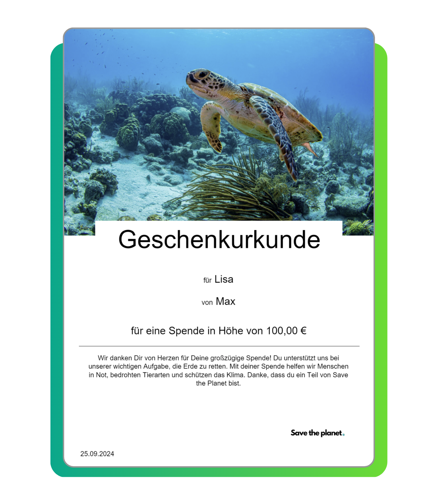 Geschenkspende Urkunde