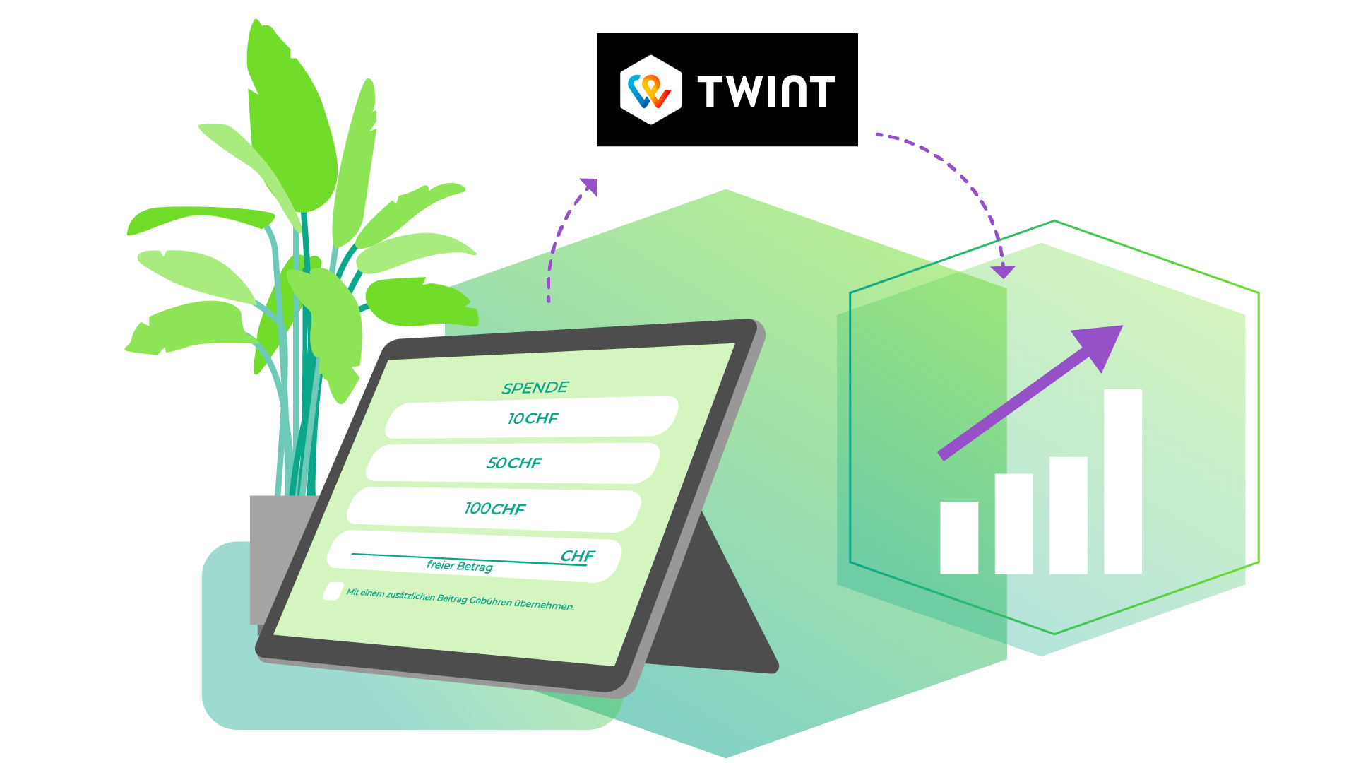 Grafik: Spendenformular mit CHF-Beträgen und Twint Zahlung