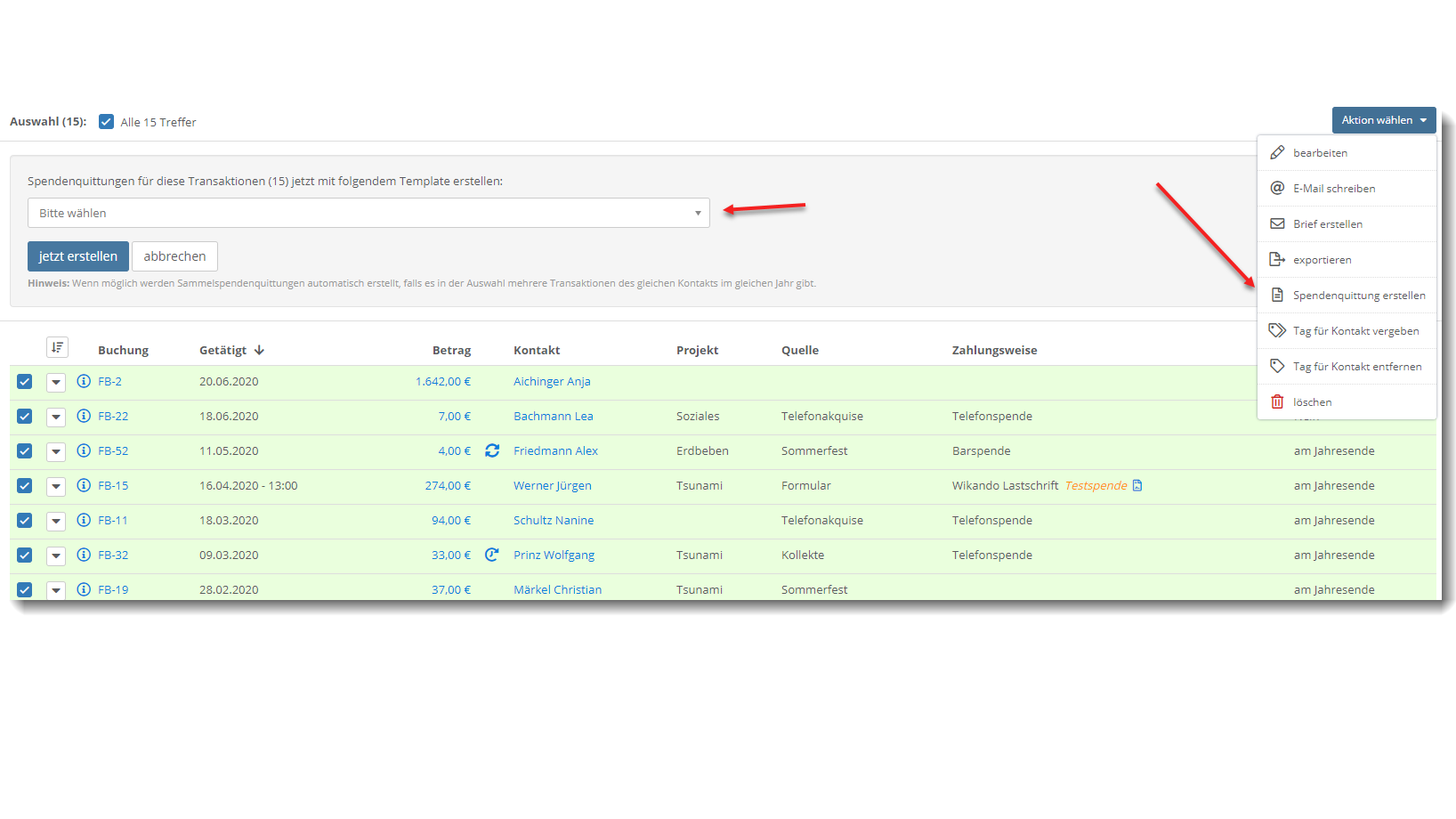 Spendenquittung erstellen in der FundraisingBox DigitalFundraising
