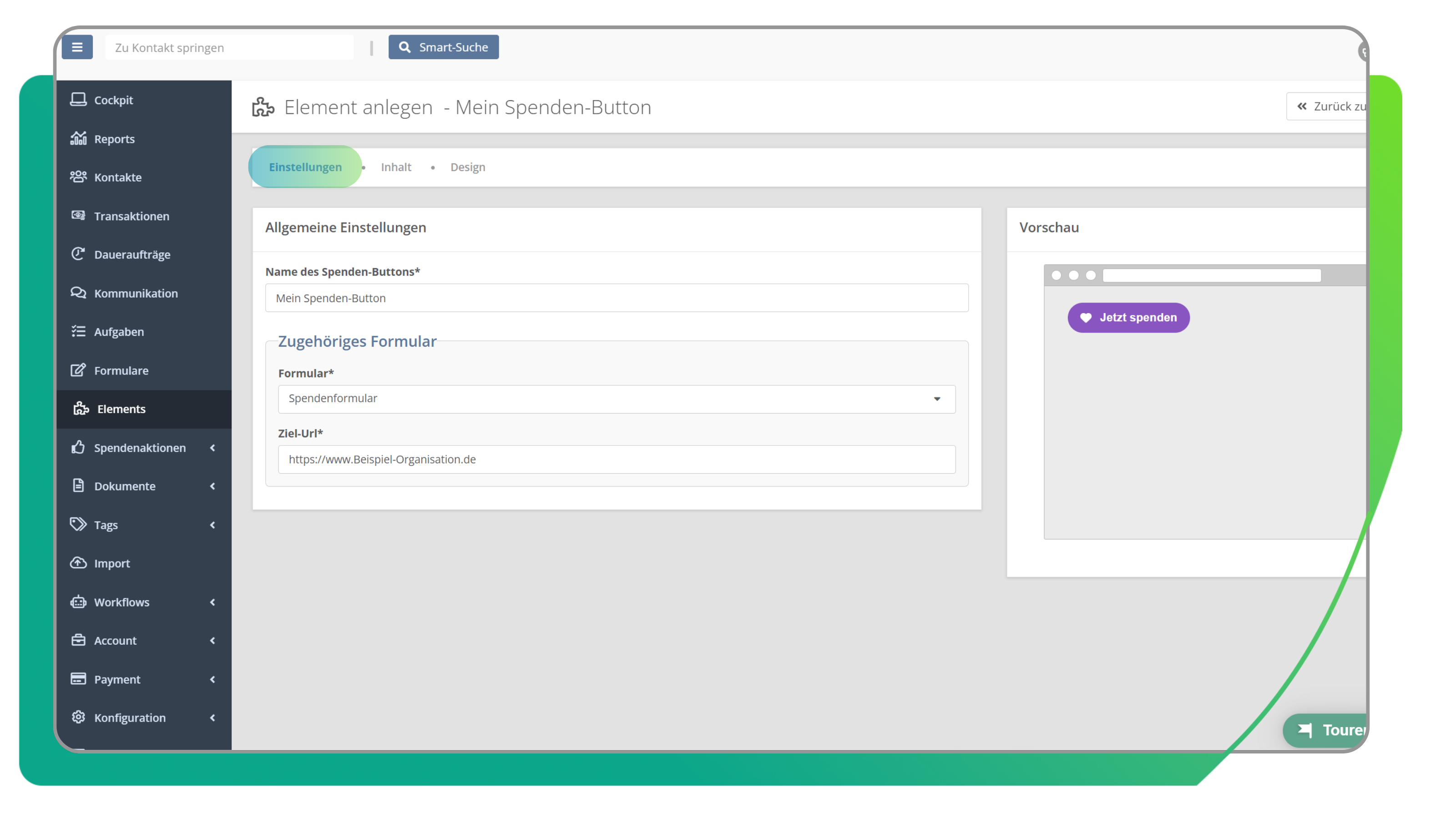 Elements in der FundraisingBox Einstellungen
