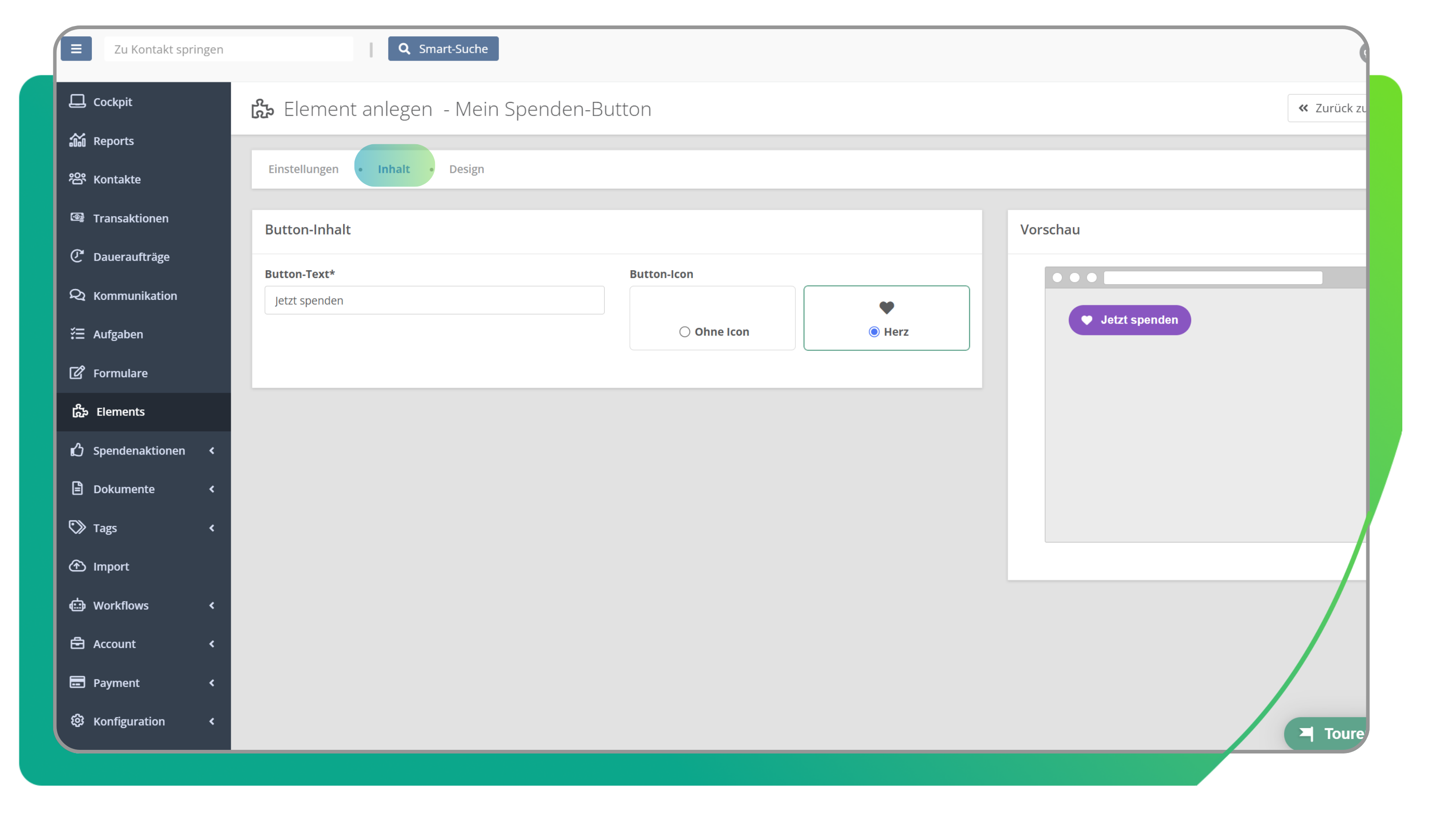 Elements in der FundraisingBox Inhalt