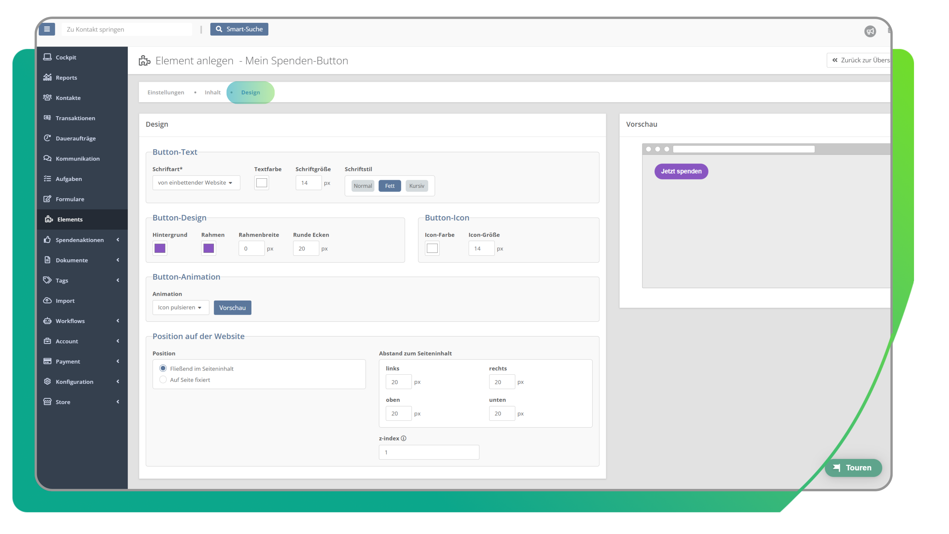 Elements in der FundraisingBox Design