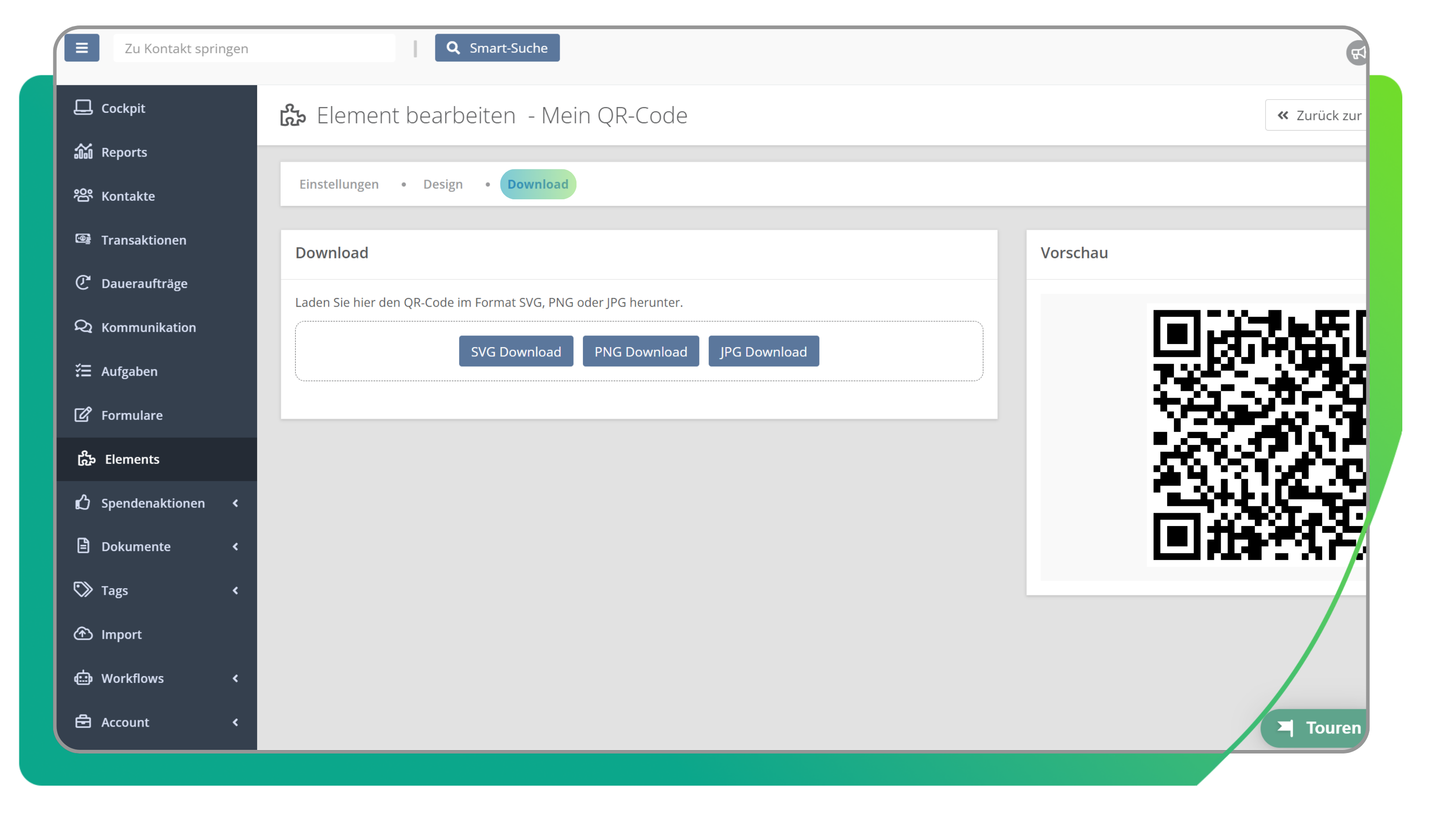 Elements in der FundraisingBox QR-Code Download