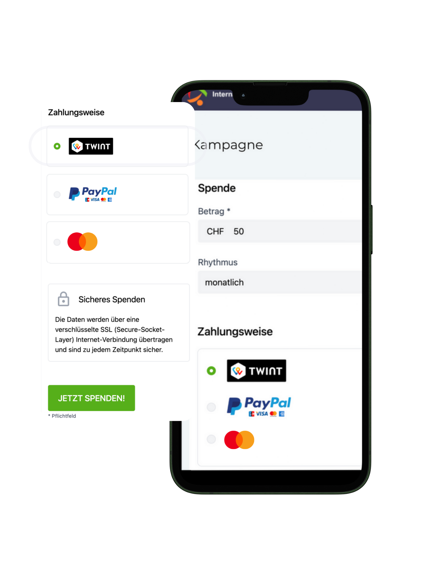 Twint Zahlungsmethode dargestellt mobil