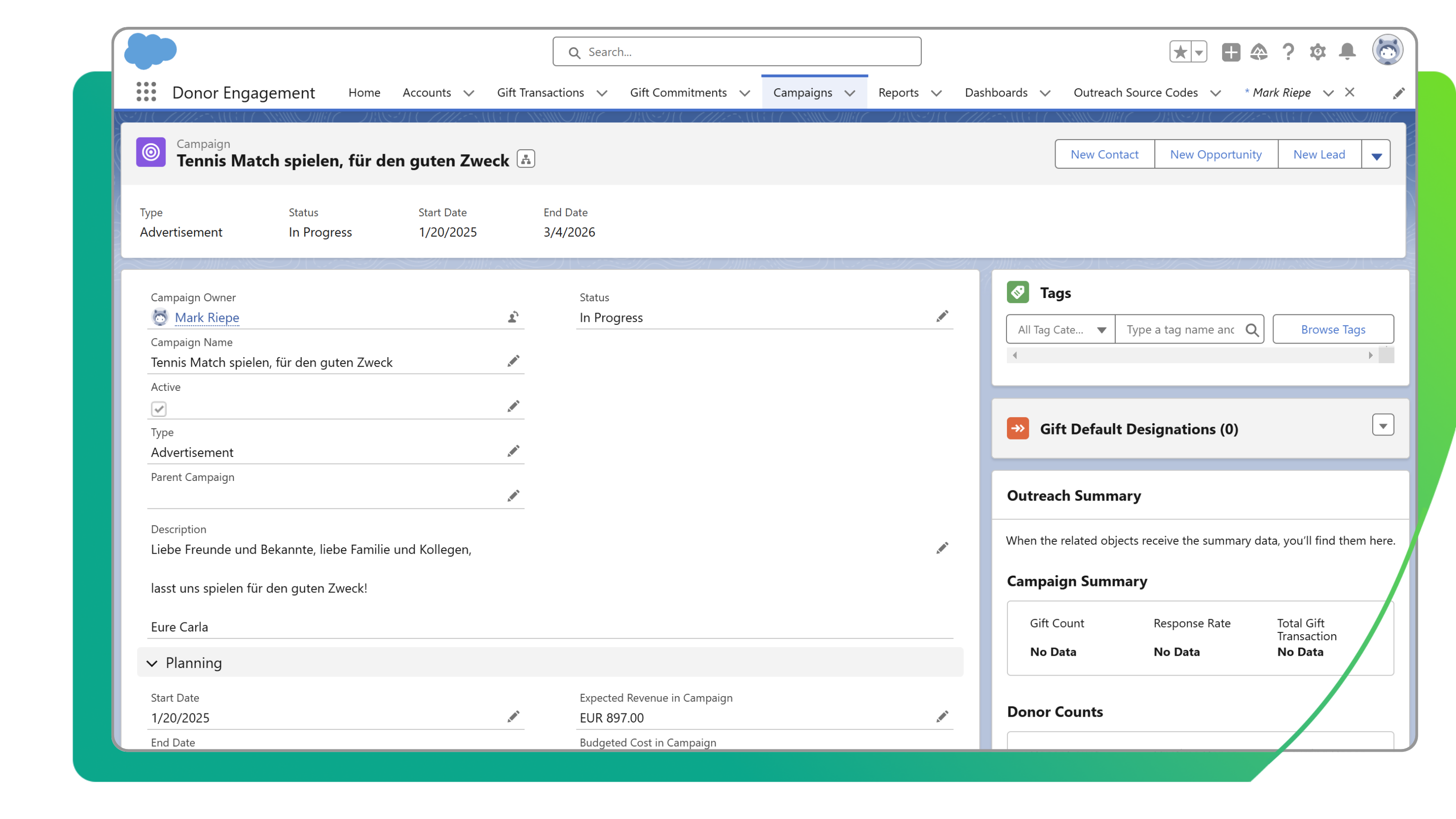 Salesforce Connector Spendenaktion