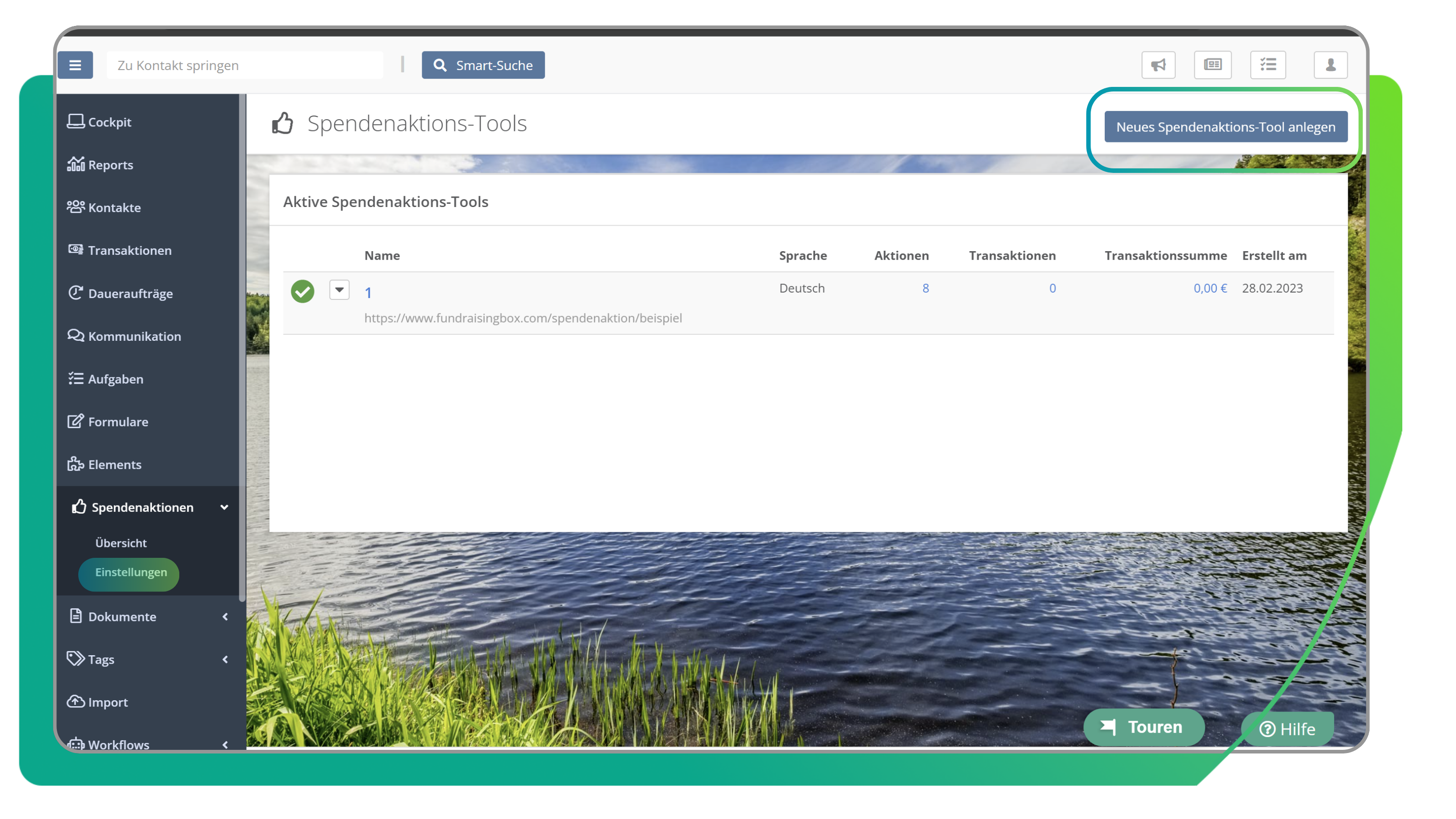 Spendenaktions-Tool Aktion anlegen