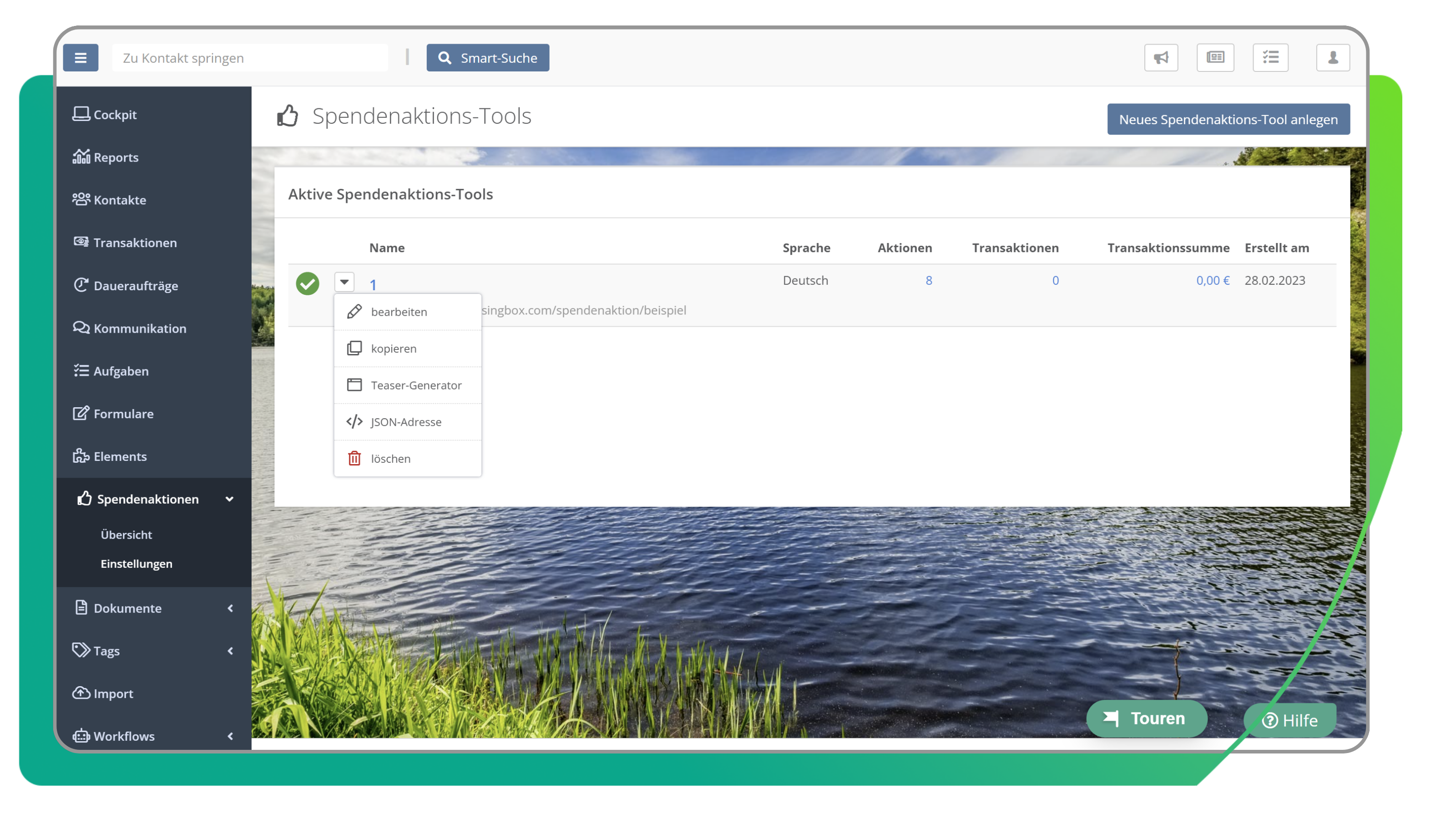 Spendenaktions-Tools verwalten