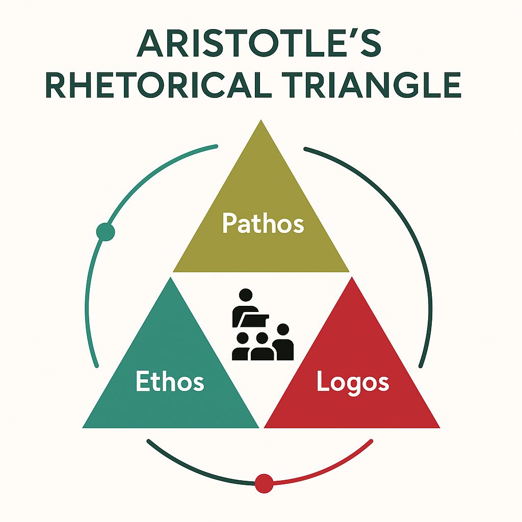 Grafik von Aristoteles Rhetorischem Dreieck