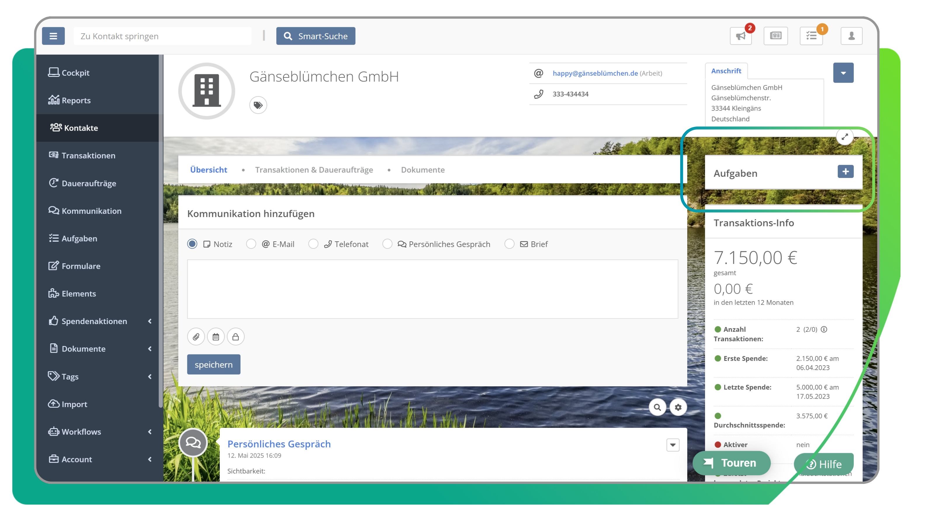 Aufgabenmanagement-Kontakt