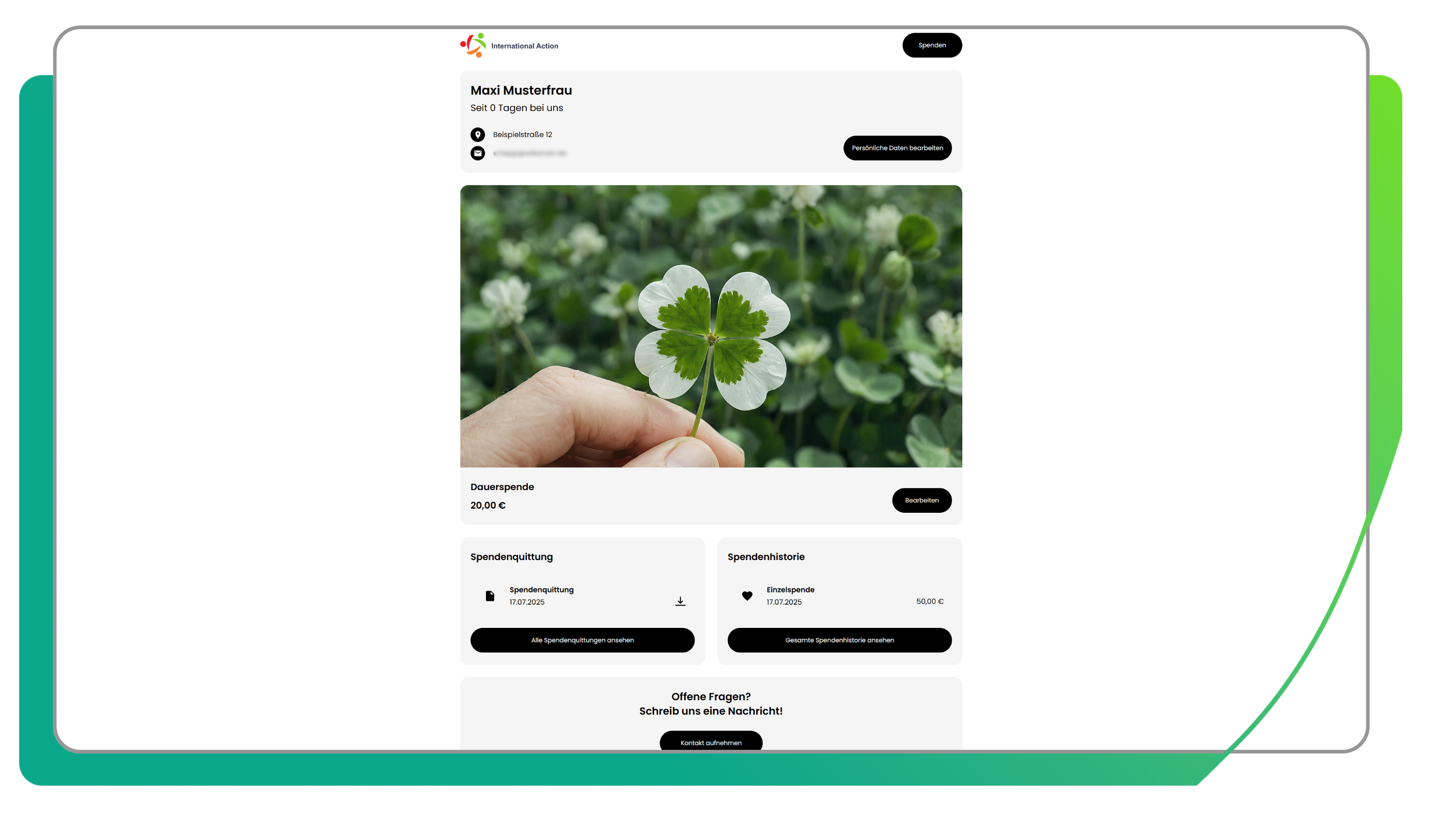 Spendenportal CRM Übersicht