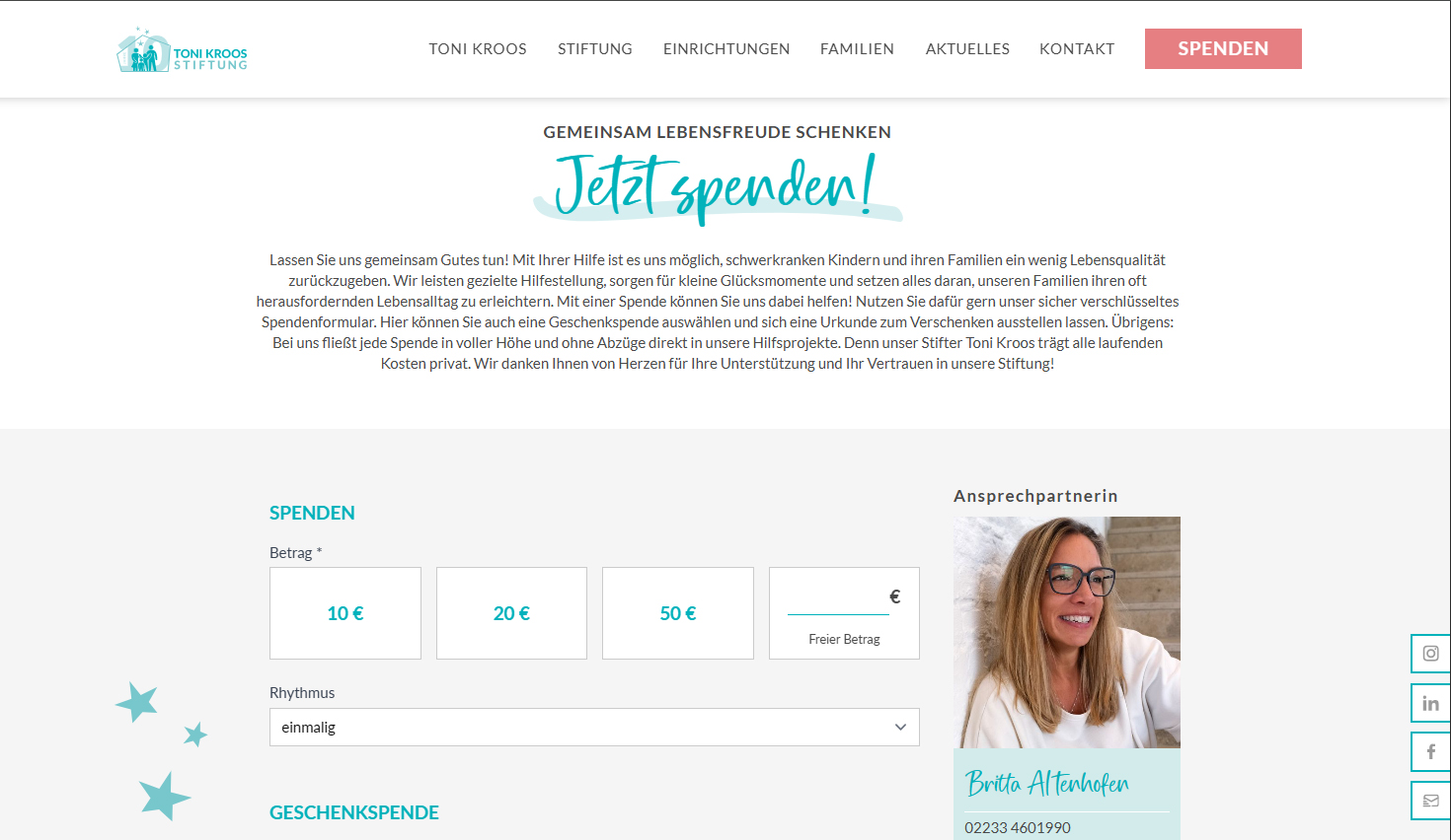 Spendenformular Toni Kroos Stiftung