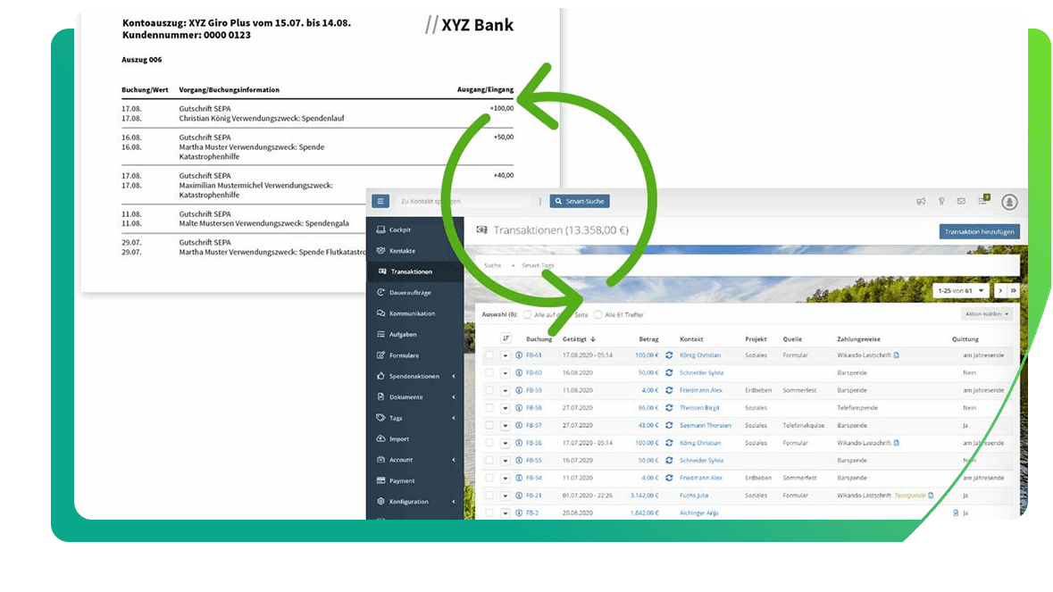 Alle On- und Offlinespenden an einem Ort synchronisiert mit dem Bank Sync
